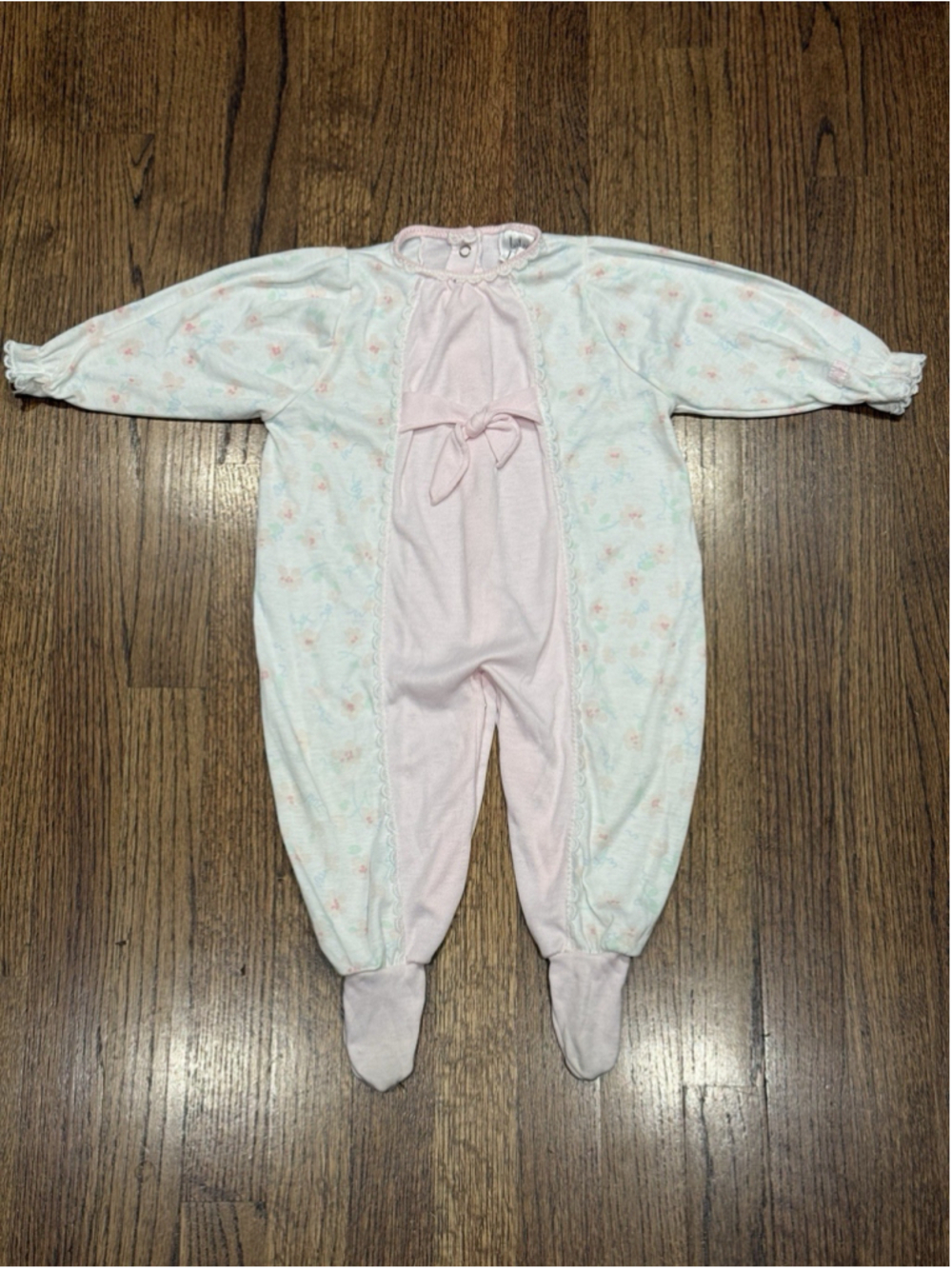 Vintage Baby Dior Floral Footed Sleeper | Made in USA | Heirloom